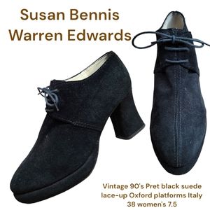 Vintage Susan Bennis Oxford suede lace-up platform shoes  womens Black 7.5 heels